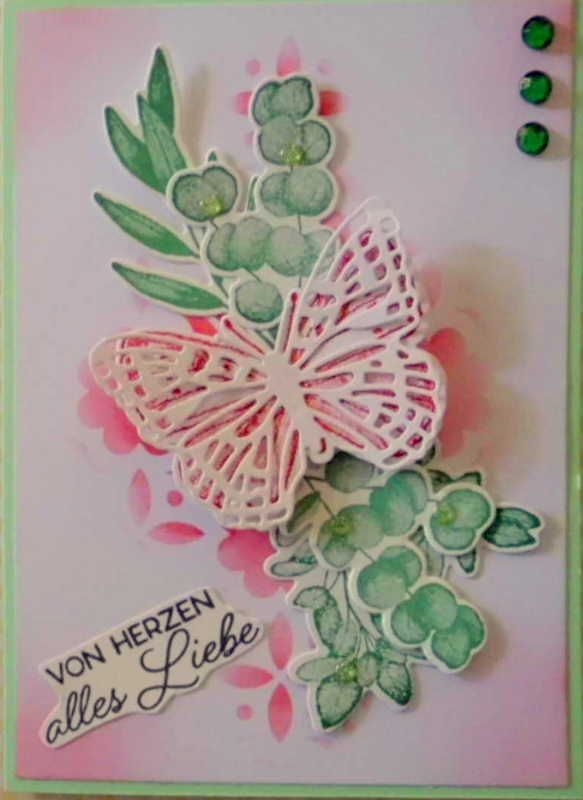  - Süße, sebstgestaltete Karte mit Schmetterling - für diverse Anlässe zu nutzen.