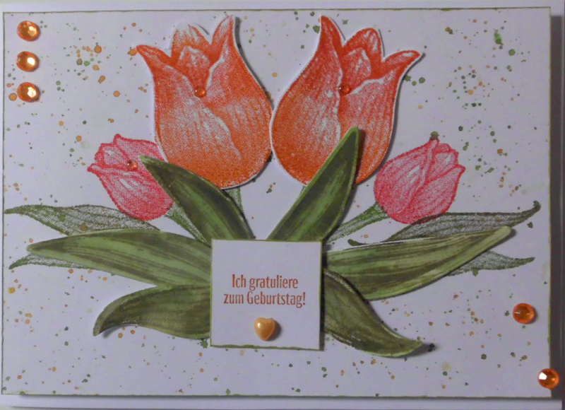  - Hübsche, selbstgestaltete Karte mit Tulpen zum Geburtstag