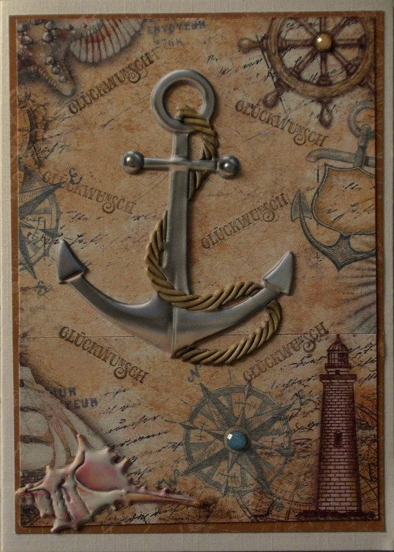  - Selbstgestaltete maritime Glückwunschkarte,im Vintage-Stil, für viele Gelegenheiten 