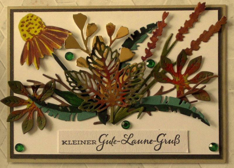  - Selbstgestaltete Karte, mit einem Pflanzen-Potpourrie, im Querformat