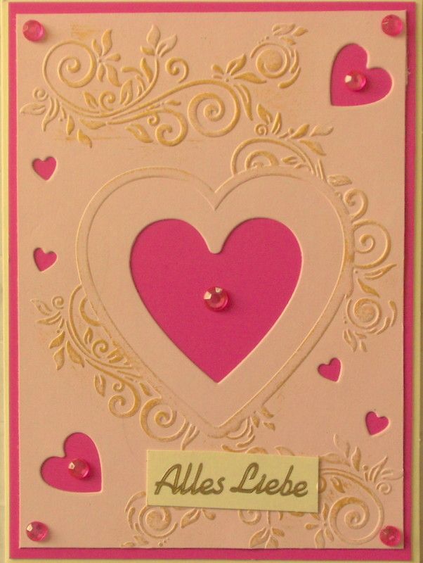  - Schlichte Selbstgestaltete Herzchen-Karte in pink und rosa