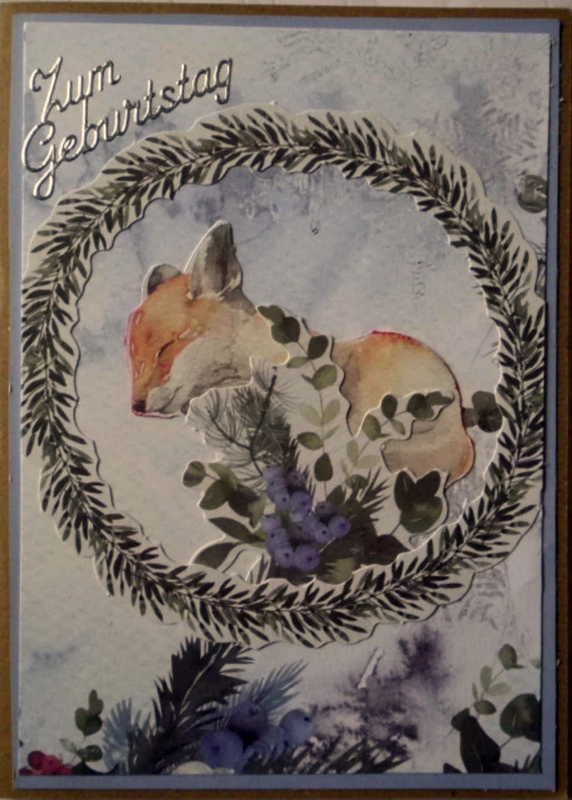  - Selbstgestaltete Karte zum Geburtstag in Naturtönen mit Fuchs