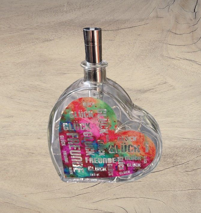  - Beleuchtete Herz-Glasflasche mit Design Vinyl Folie Marakesh