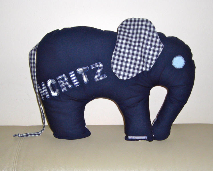  - handgefertigtes Elefanten-Kissen mit Namen zur Geburt oder Taufe