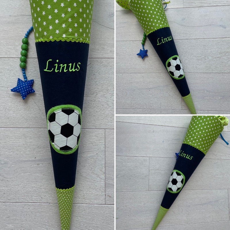  - Handgefertigte Schultüte mit Wunschnamen und Fußball
