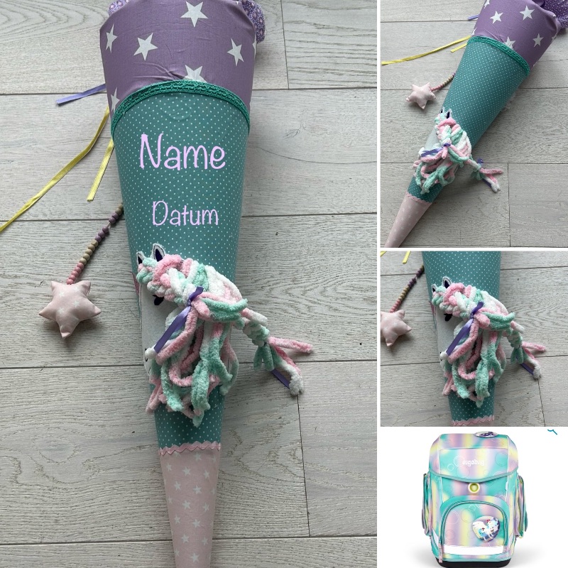  - Unikat: handgefertigte Schultüte mit 3D Einhorn und Namen   