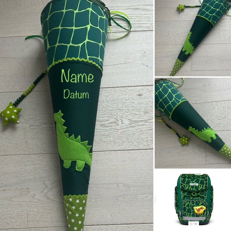  - handgefertigte Schultüte mit Dinosaurier, Dino und Namen,Einzelstück   