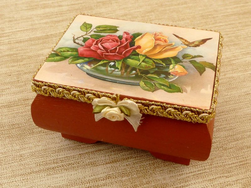  - Edles Schmuckkästchen aus Holz mit Rosen Motiv Decoupagetechnik Schmuckaufbewahrung Geschenk Mädchen
