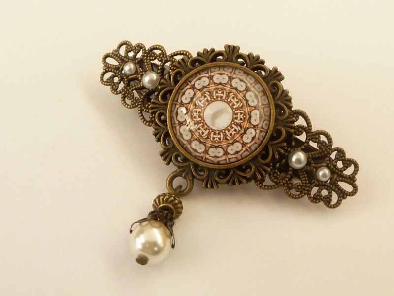  - Kleine Haarspange mit Perlen Motiv bronzefarben Vintage Stil Geschenkidee Frau