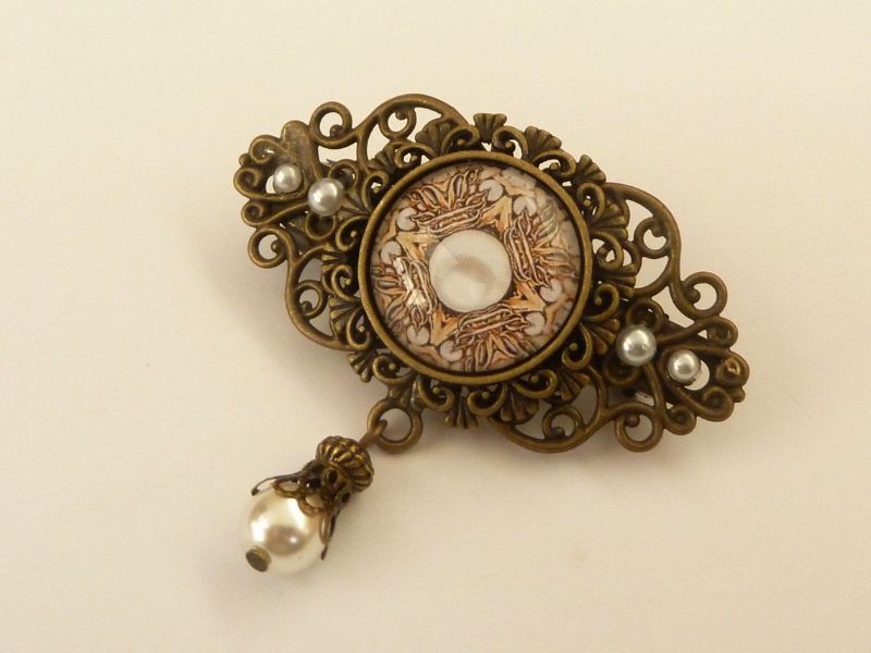  - Kleine Haarspange mit Perlen Motiv bronzefarben Vintage Stil Geschenkidee Frau