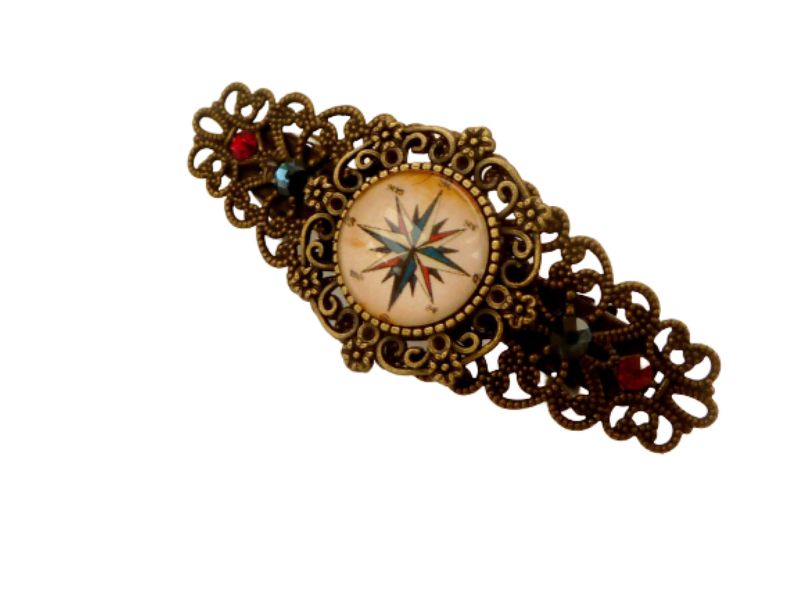  - Kleine Haarspange mit Kompass Motiv bronzefarben maritimer Haarschmuck