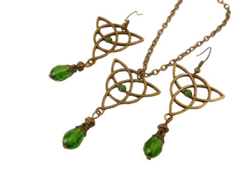 - Schmuckset mit Halskette und Ohrringen Irland Stil bronzefarben keltische Knoten Geschenkidee Frau