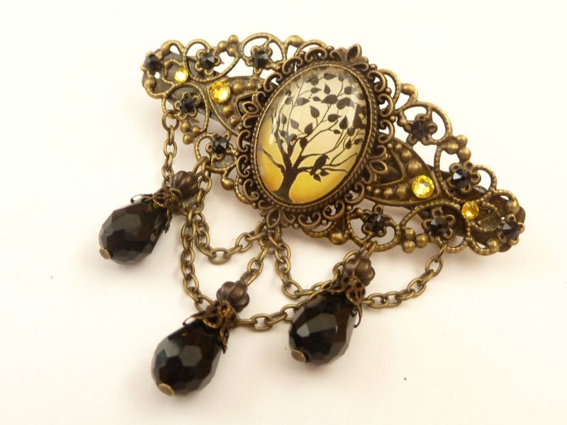  - Haarspange mit Baum Motiv in schwarz gelb bronze Natur Haarschmuck Geschenkidee Frau