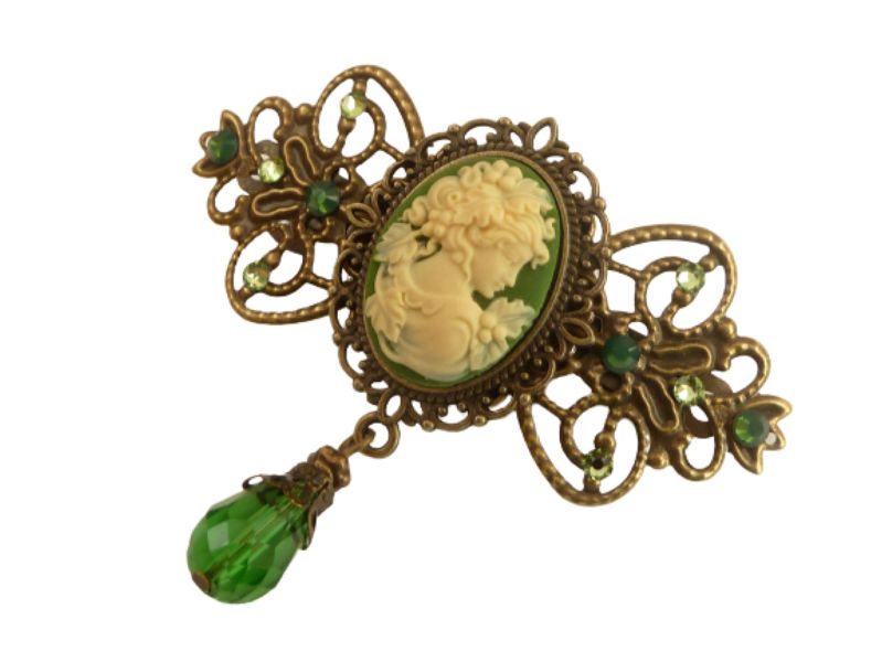  - Haarspange mit Kamee in grün bronzefarben antik Stil Haarschmuck Geschenkidee Frau