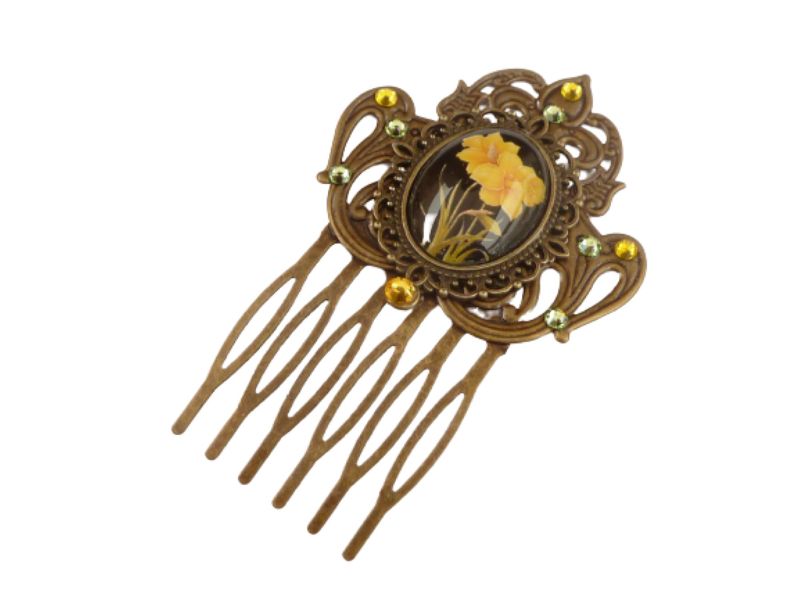  - Frühlings Haarkamm mit Osterglocken Motiv antik Stil Haarschmuck Braut Accessoire Geschenkidee Frau