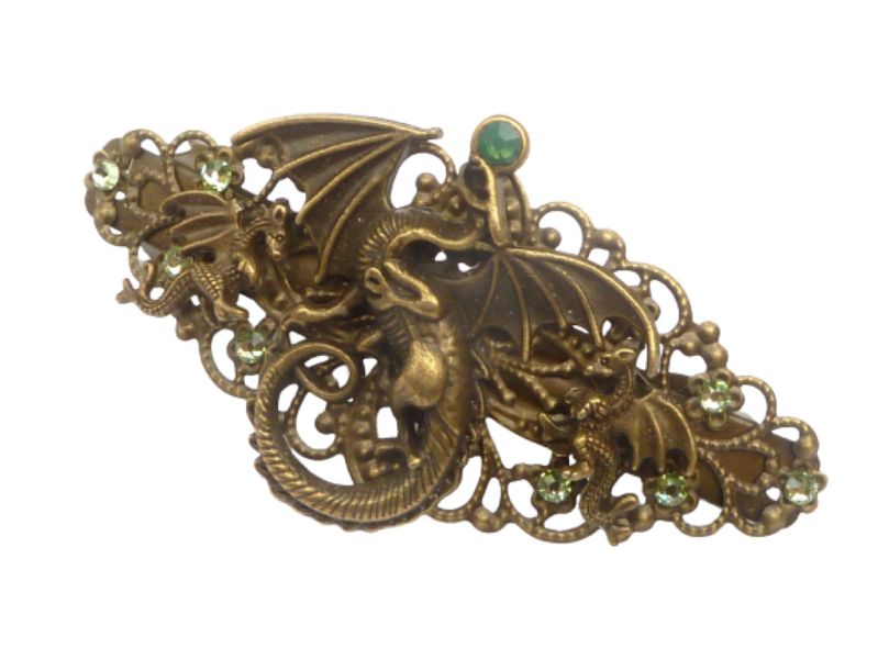  - Haarspange mit drei Drachen Ornamenten in bronzefarben Mittelalter Haarschmuck LARP  Geschenk Frau Fantasy Haar Accessoire