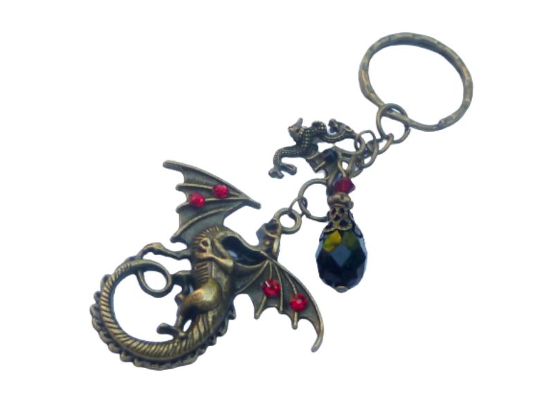  - Edler Schlüsselanhänger mit Drachen Ornamenten rot bronzefarben geschenk für sie und ihn kleine Geschenke