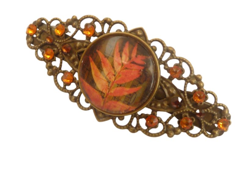  - Herbstliche Haarspange mit Blatt Motiv orange bronzefarben Jahreszeiten Haarschmuck Geschenkidee Frau