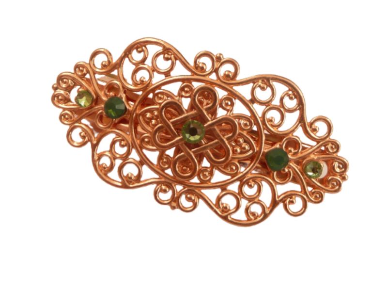  - Kleine Haarspange mit keltischen Knoten rotgold grüne Kristalle Irland Haarschmuck Zopfhalter Hochsteckfrisur Accessoire