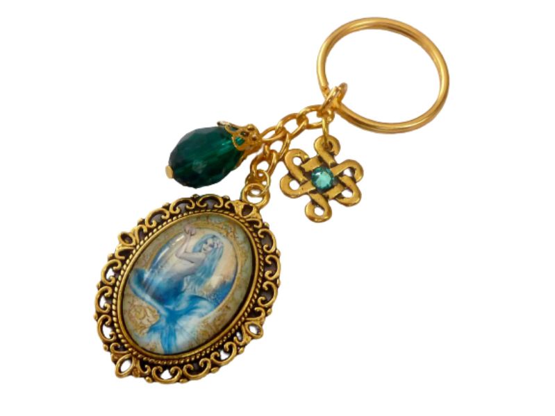 - Fantasy Schlüsselanhänger mit Meerjungfrau Motiv gold türkisfarben Geschenkidee für sie kleine Geschenke Freundin