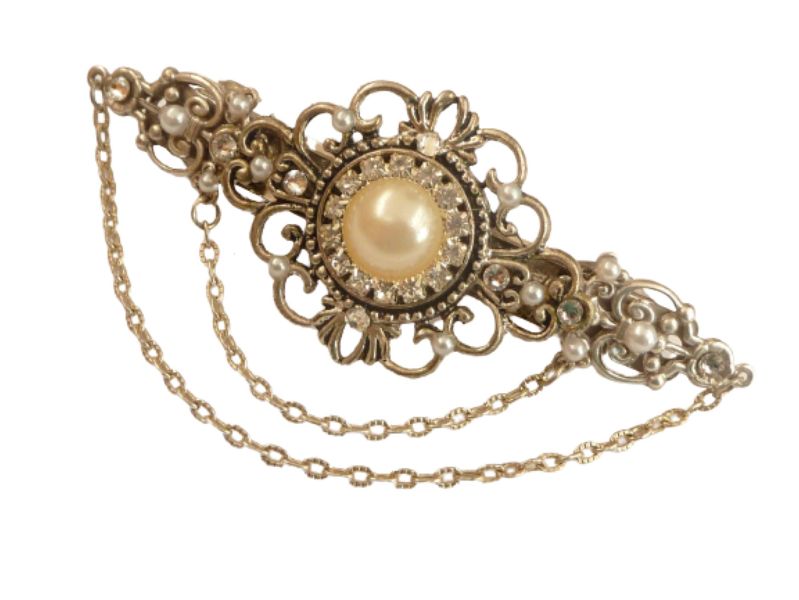  - Breite Haarspange mit klarem Strass und Perlen Accessoire Braut Hochzeit glitzer Haarschmuck Antik Stil Haar Accessoire