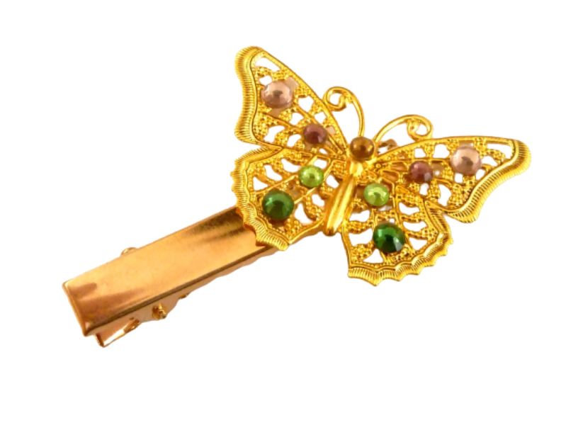  - Eleganter Haarclip mit filigranem Schmetterling Ornament bunt goldfarben Haarschmuck Braut Hochzeit Geschenkidee Accessoire