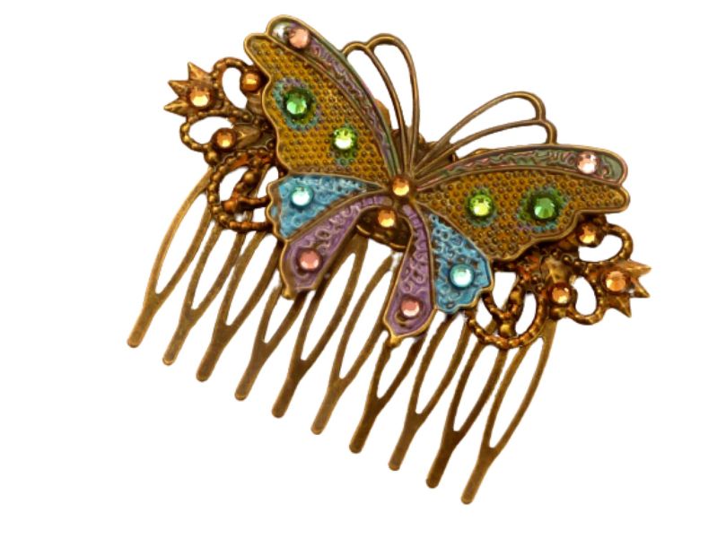  - Exklusiver Haarkamm mit Schmetterling handbemalt glitzer Kristalle Braut Hochzeit Hochsteckfrisur festliches Haar Accessoire