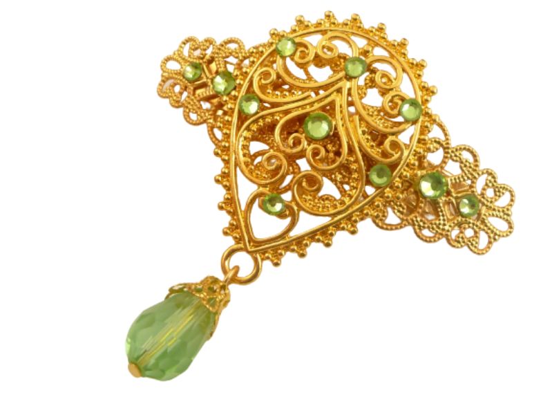  - Kleine Haarspange mit Tropfen Ornament grün goldfarben Braut Hochzeit festlicher Haarschmuck Unikat Geschenkidee Frau