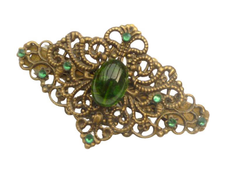  - Nostalgische Haarspange mit grünem Schmuckstein grün bronzefarben Braut Hochzeit festlich vintage Geschenkidee