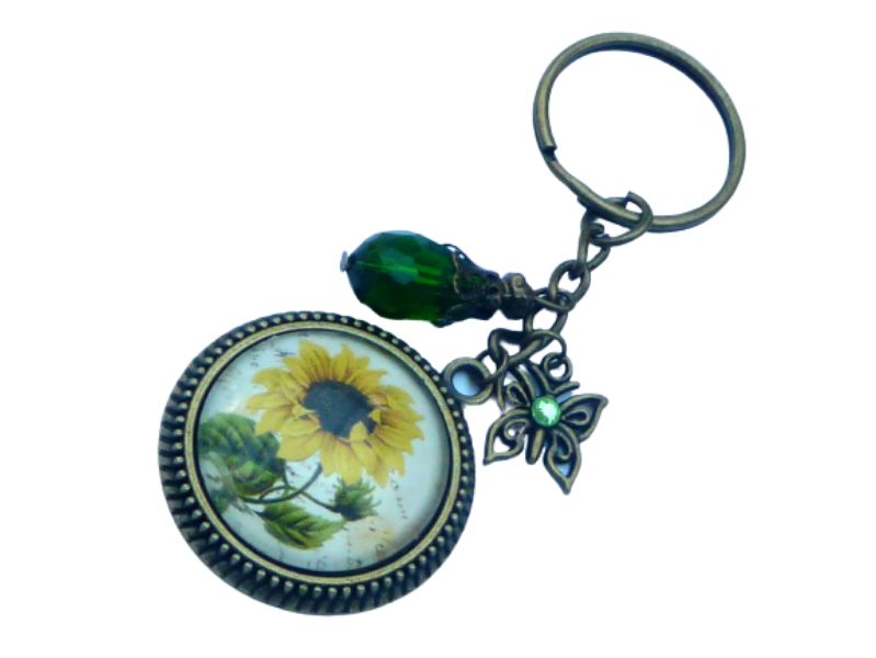  - Sommerlicher Schlüsselanhänger mit Sonnenblume Motiv gelb bronzefarben Geschenkidee beste Freundin kleine Geschenke