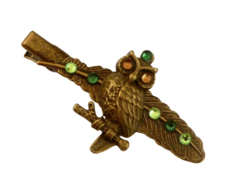  - Schicker Haarclip mit Eule grün bronzefarben Wald Tiere Geschenkidee Mädchen Weihnachtsgeschenk Accessoire Haarschmuck