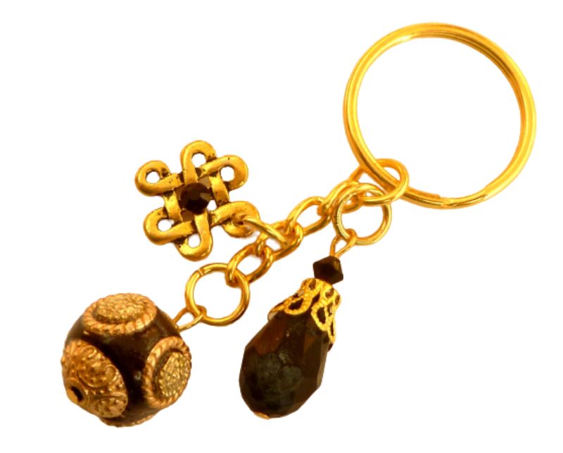  - Edler Schlüsselanhänger mit Kashmiri Perle gold schwarz keltische Knoten Unikat Geschenkidee für sie kleine Geschenke