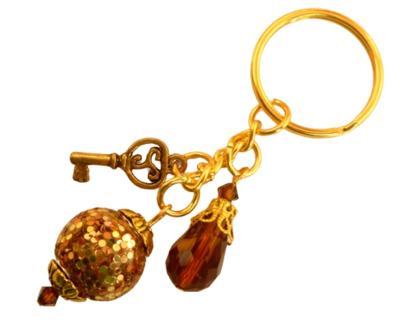  - Edler Schlüsselanhänger mit Kashmiri Perle Glitzerkugel braun goldfarben Unikat Geschenkidee für sie kleine Geschenke