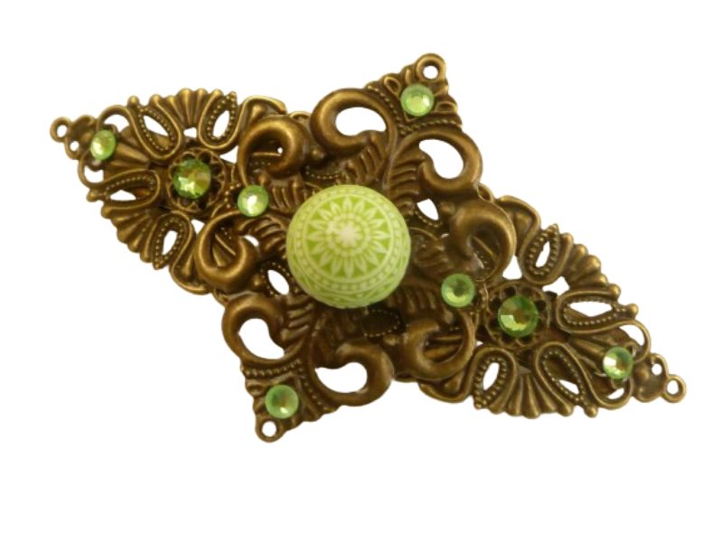  - Kleine Haarspange mit Schmuckstein grün bronzefarben festlicher Haarschmuck filigrane Ornamente Geschenkidee Frau Freundin