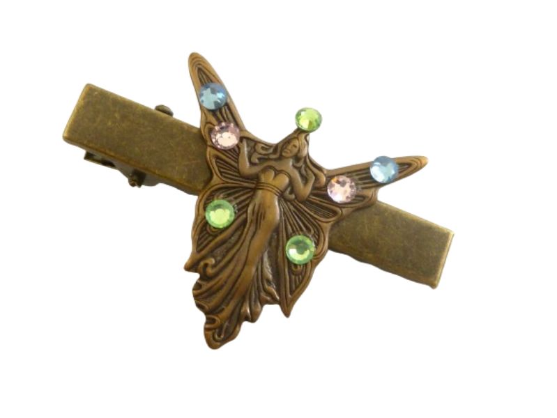  - Edler Haarclip mit Nostalgie Elfe bunt bronzefarben für Schals Revers an Jacken oder Taschen Geschenkidee Mädchen