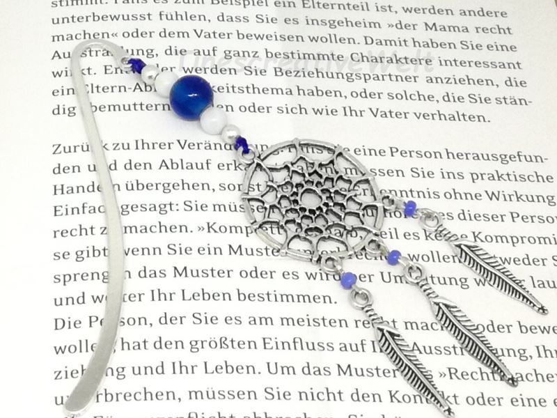  - Lesezeichen versilbert Traumfänger Boho Feder Perlen Buchzeichen Bucheinleger Geschenk
