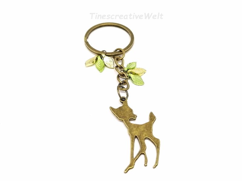  - Schlüsselanhänger Reh mit Blätter, Bronze, Taschenanhänger,  Wechselanhänger