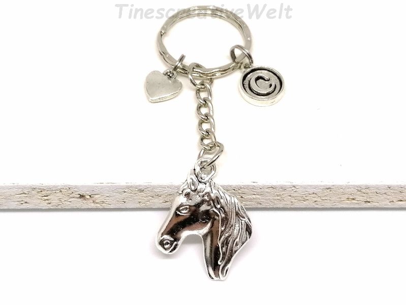 - Personalisierter Schlüsselanhänger, Pferd, Pferdekopf, Herz,  Glücksbringer, Taschenanhänger, Geschenk