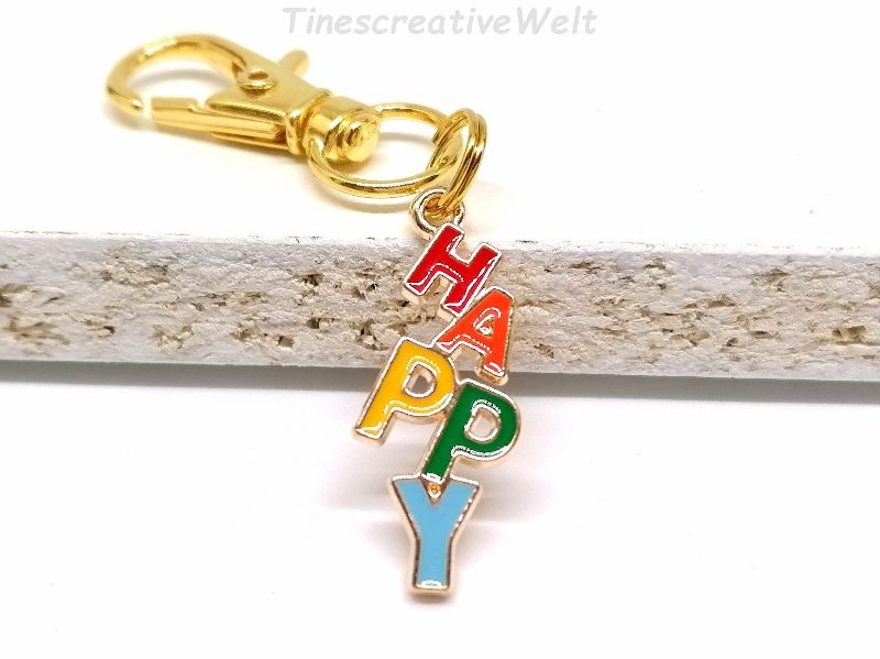  - Schlüsselanhänger, Happy, Emaille, Glücklich sein, Hängeohrringe, Glücksbringer, Geschenk (Kopie id: 100277005)
