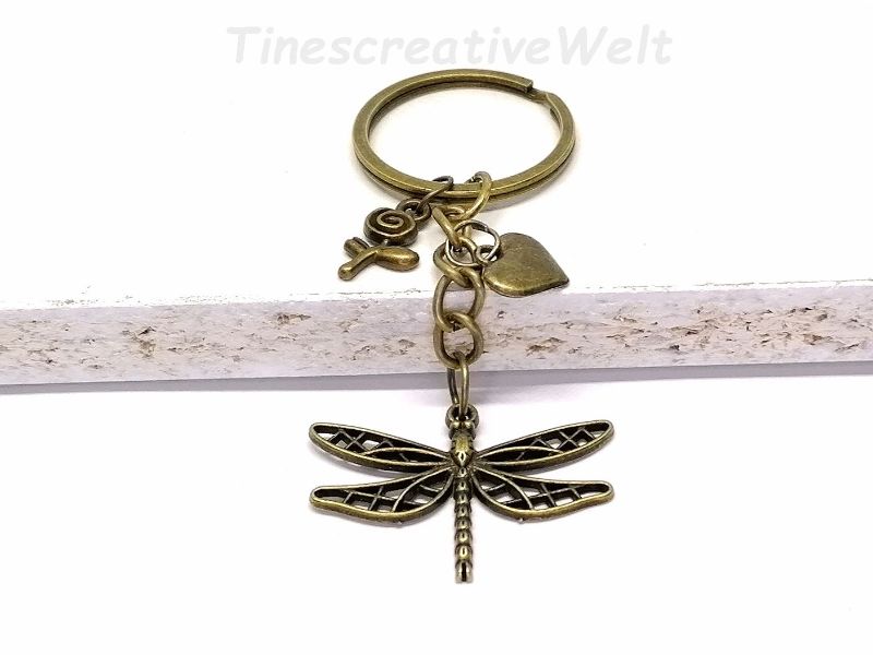  - Schlüsselanhänger, Libelle, Herz, Blume, Rose, Taschenanhänger, Geschenk für Frauen