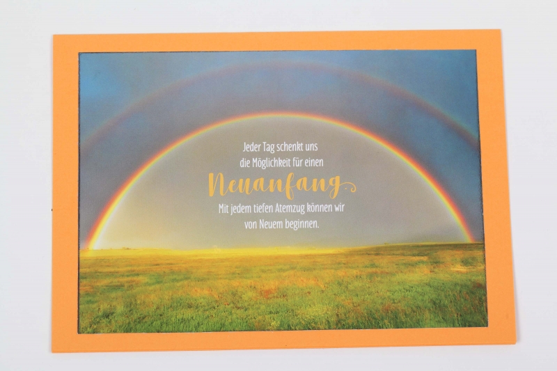  - Grußkarte, upcycled aus einem Kalender  Karte Klappkarte Faltkarte Strand Spruchkarte mit Regenbogen für einen Neuanfang