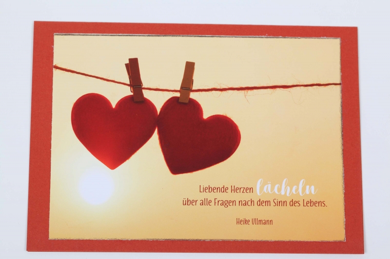  - Grußkarte, upcycled aus einem Kalender  Karte Klappkarte Faltkarte Strand Spruchkarte mit Herzen an der Leine