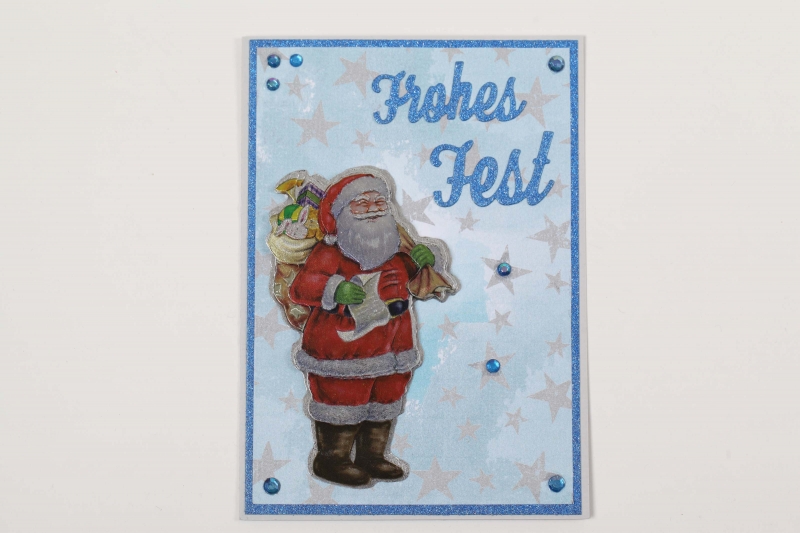  - Weihnachtskarte Frohes Fest 3D Weihnachtsmann Karte mit Glitzer