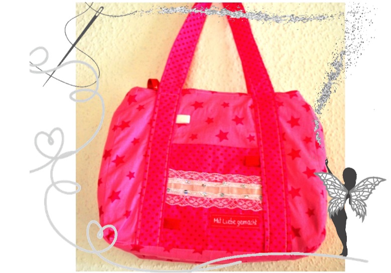  - Schicke , kleine , rosa Kindertasche mit Spitzenbordüre für kleine Mädchen,Kindergartentasche