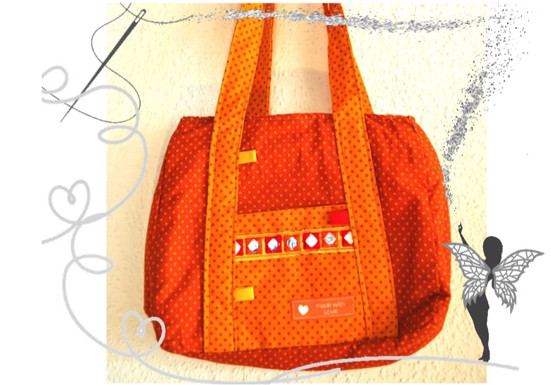  - Schicke, kleine Mädchenhandtasche , orange mit Punkten