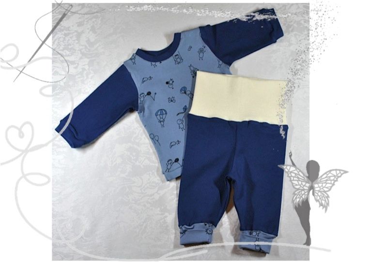  - Babyset Gr.56,Langarmshirt und Leggins,blau-Strichmännchen,Geschenk zur Geburt 