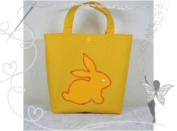  - Kleine Kindertasche mit Hasenmotiv,Geschenk zu Ostern,gelb