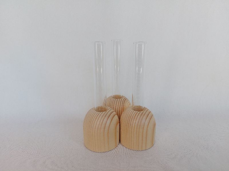  - Mini-Vasen (3 zusammen) aus Holz mit kl. Reagenzglas, 4 cm, ohne Blumen, Tischdeko, kaufen
