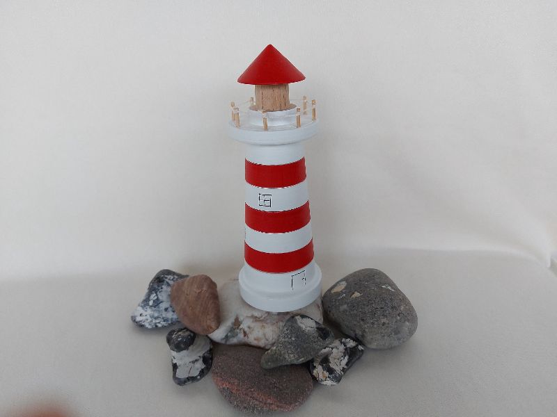  - großer gedrechselter Holz-Leuchtturm in rot und weiß, 17 cm, maritime Deko  
