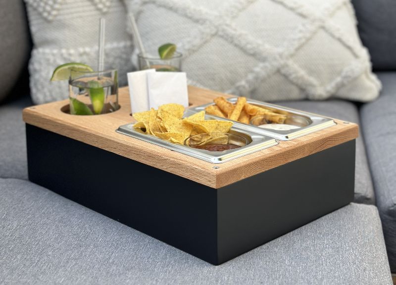  - Sofabutler Couch Tablett Holz Kiste Geschenk dunkelgrau NEU